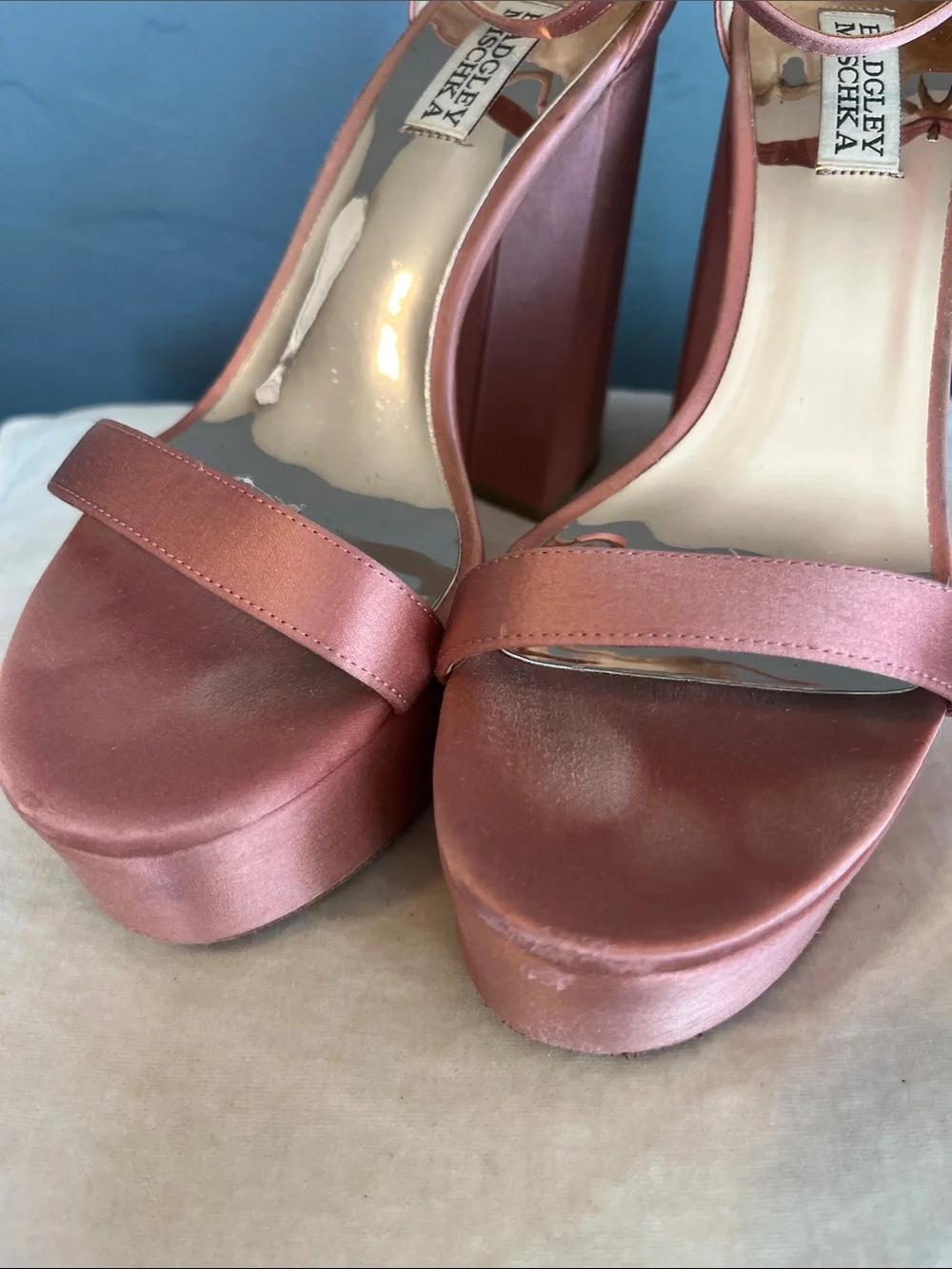 Badgley Mischka Rose Satin Platform Block Heels